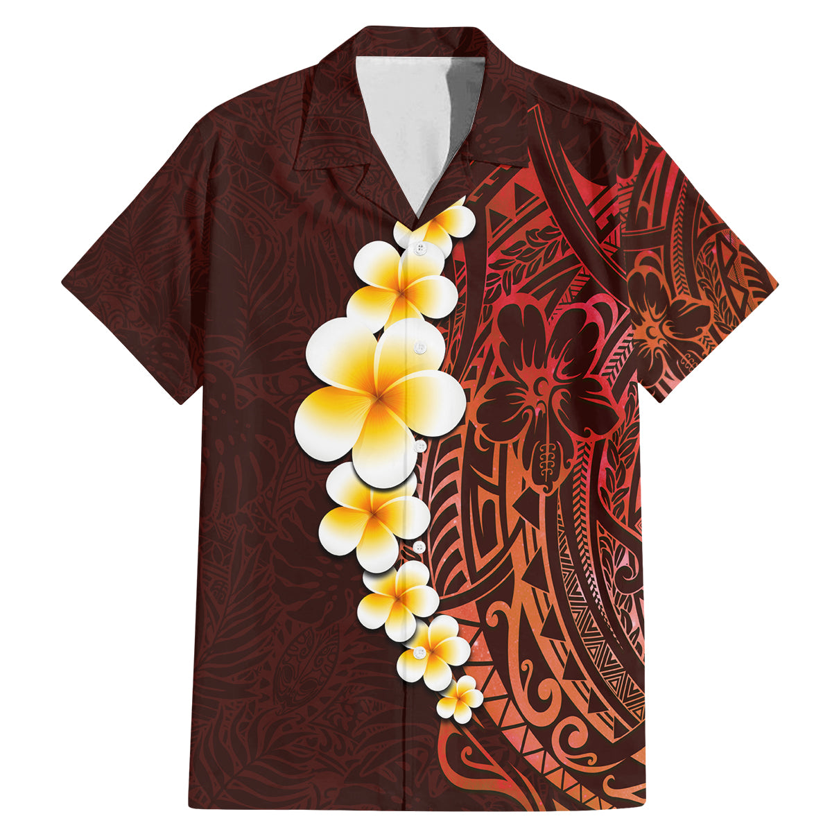 Red Tropical Plumeria With Galaxy Polynesian Art Family Matching Mermaid Dress and Hawaiian Shirt - Wonder Print Shop