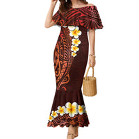 Red Tropical Plumeria With Galaxy Polynesian Art Family Matching Mermaid Dress and Hawaiian Shirt - Wonder Print Shop