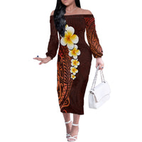 Red Tropical Plumeria With Galaxy Polynesian Art Family Matching Off Shoulder Long Sleeve Dress and Hawaiian Shirt - Wonder Print Shop