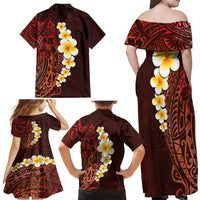 Red Tropical Plumeria With Galaxy Polynesian Art Family Matching Off Shoulder Maxi Dress and Hawaiian Shirt - Wonder Print Shop