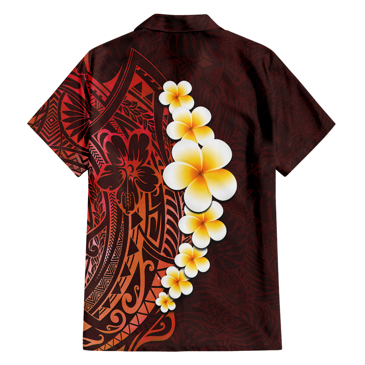 Red Tropical Plumeria With Galaxy Polynesian Art Family Matching Off Shoulder Maxi Dress and Hawaiian Shirt - Wonder Print Shop