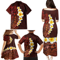 Red Tropical Plumeria With Galaxy Polynesian Art Family Matching Puletasi Dress and Hawaiian Shirt - Wonder Print Shop