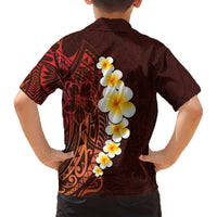 Red Tropical Plumeria With Galaxy Polynesian Art Family Matching Short Sleeve Bodycon Dress and Hawaiian Shirt - Wonder Print Shop