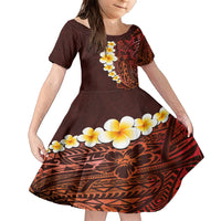 Red Tropical Plumeria With Galaxy Polynesian Art Family Matching Short Sleeve Bodycon Dress and Hawaiian Shirt - Wonder Print Shop