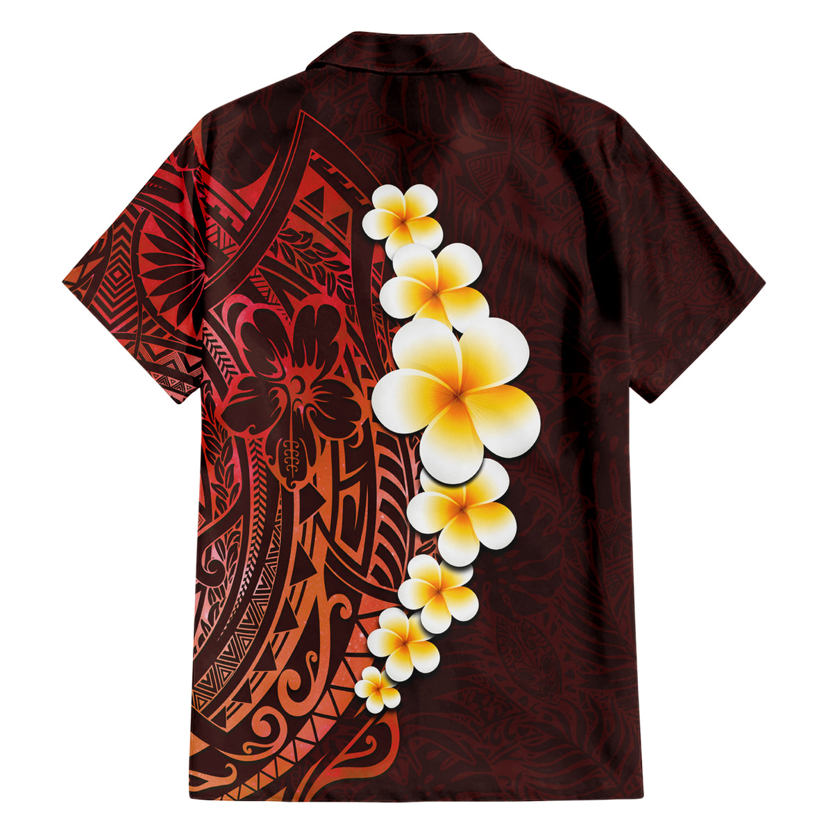 Red Tropical Plumeria With Galaxy Polynesian Art Family Matching Short Sleeve Bodycon Dress and Hawaiian Shirt - Wonder Print Shop