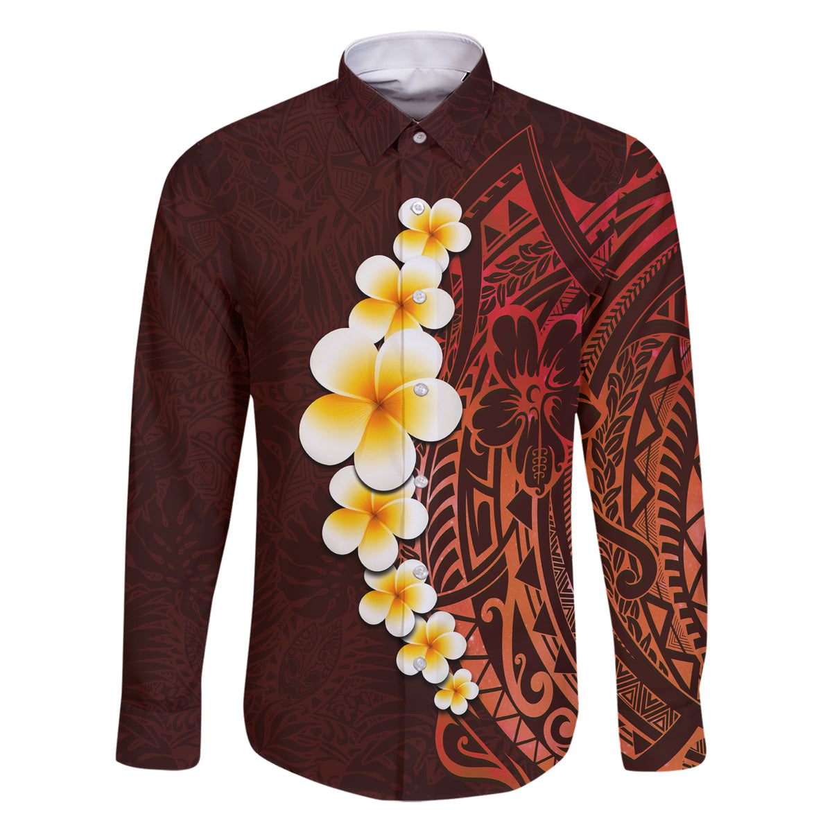 Red Tropical Plumeria With Galaxy Polynesian Art Family Matching Short Sleeve Bodycon Dress and Hawaiian Shirt - Wonder Print Shop
