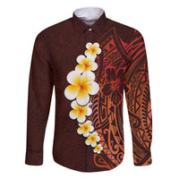 Red Tropical Plumeria With Galaxy Polynesian Art Family Matching Short Sleeve Bodycon Dress and Hawaiian Shirt - Wonder Print Shop