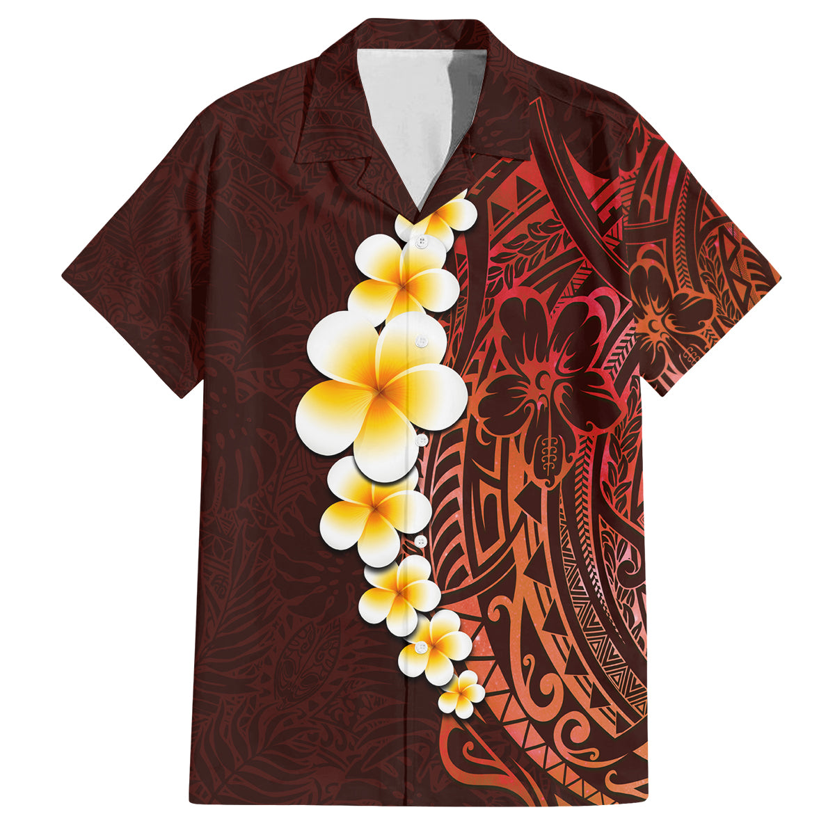Red Tropical Plumeria With Galaxy Polynesian Art Family Matching Tank Maxi Dress and Hawaiian Shirt - Wonder Print Shop