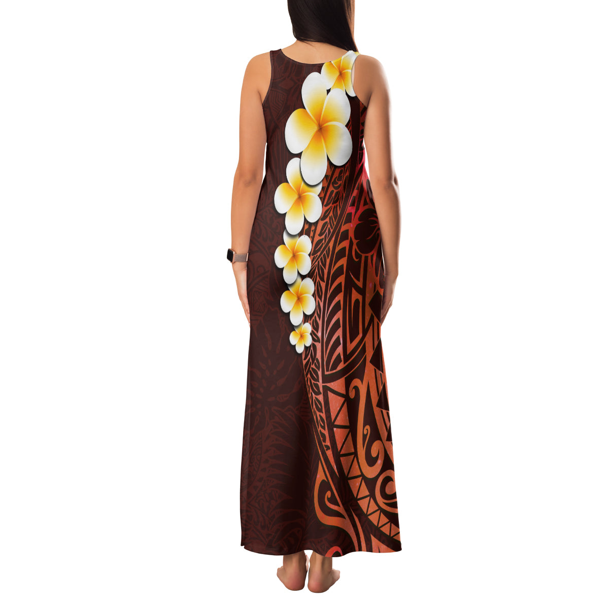 Red Tropical Plumeria With Galaxy Polynesian Art Family Matching Tank Maxi Dress and Hawaiian Shirt - Wonder Print Shop