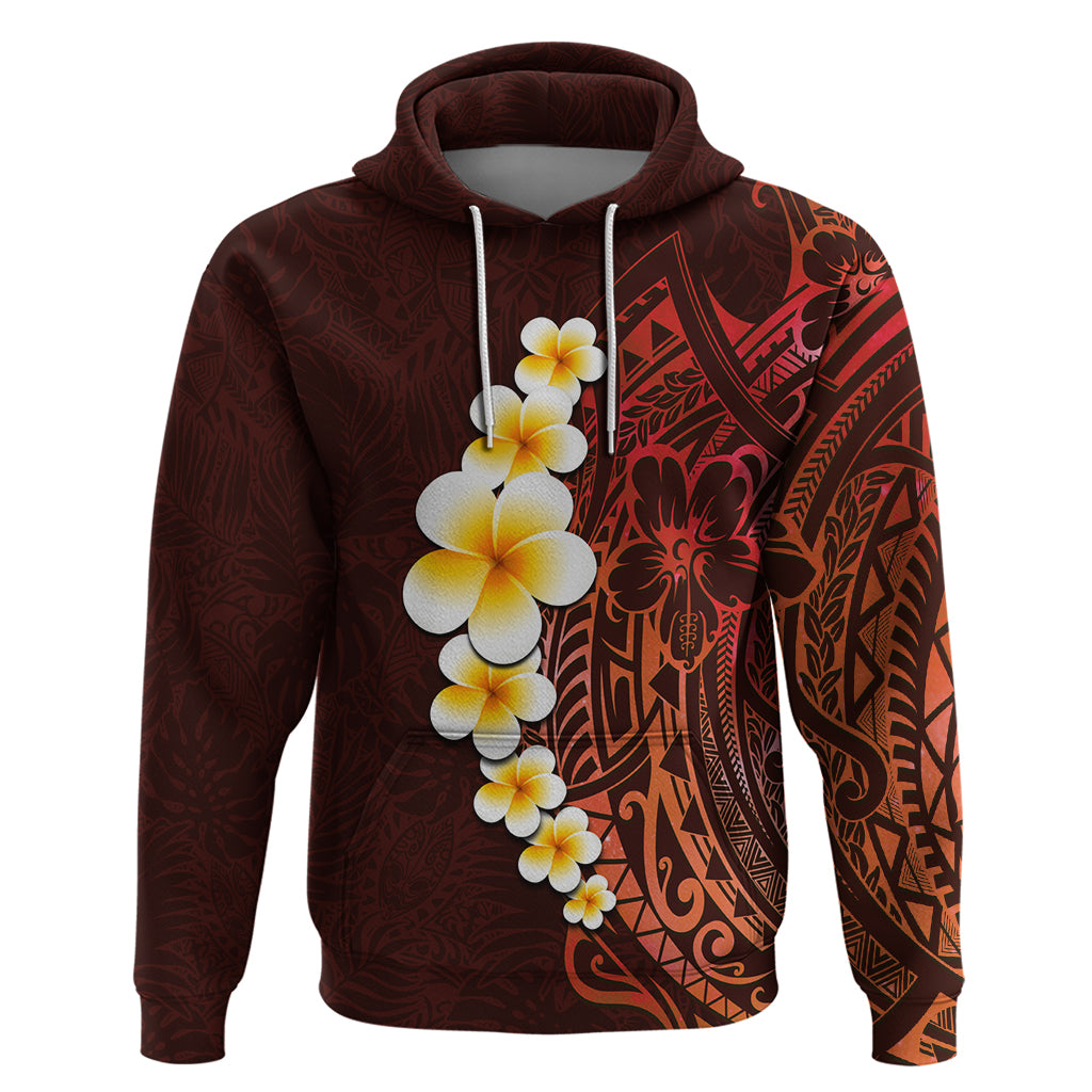 Red Tropical Plumeria With Galaxy Polynesian Art Hoodie - Wonder Print Shop