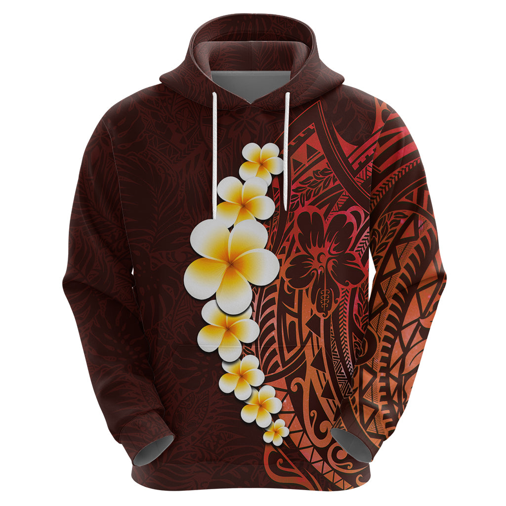 Red Tropical Plumeria With Galaxy Polynesian Art Hoodie - Wonder Print Shop