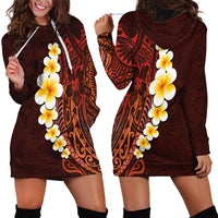 Red Tropical Plumeria With Galaxy Polynesian Art Hoodie Dress - Wonder Print Shop