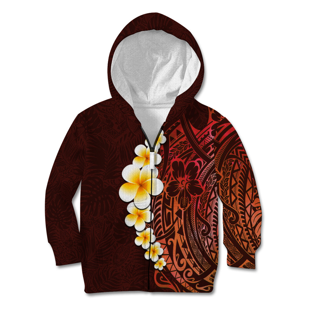 Red Tropical Plumeria With Galaxy Polynesian Art Kid Hoodie - Wonder Print Shop