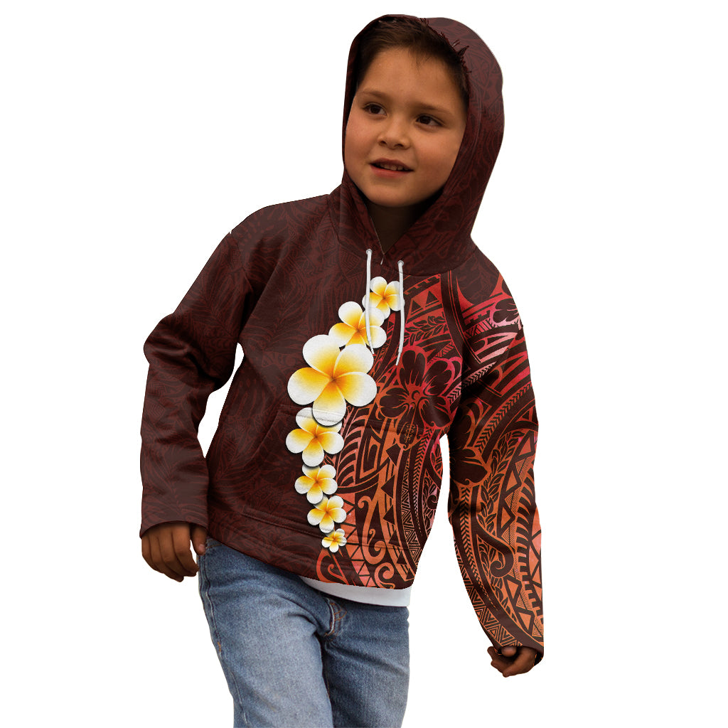 Red Tropical Plumeria With Galaxy Polynesian Art Kid Hoodie - Wonder Print Shop