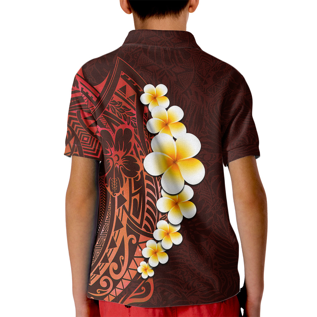 Red Tropical Plumeria With Galaxy Polynesian Art Kid Polo Shirt - Wonder Print Shop