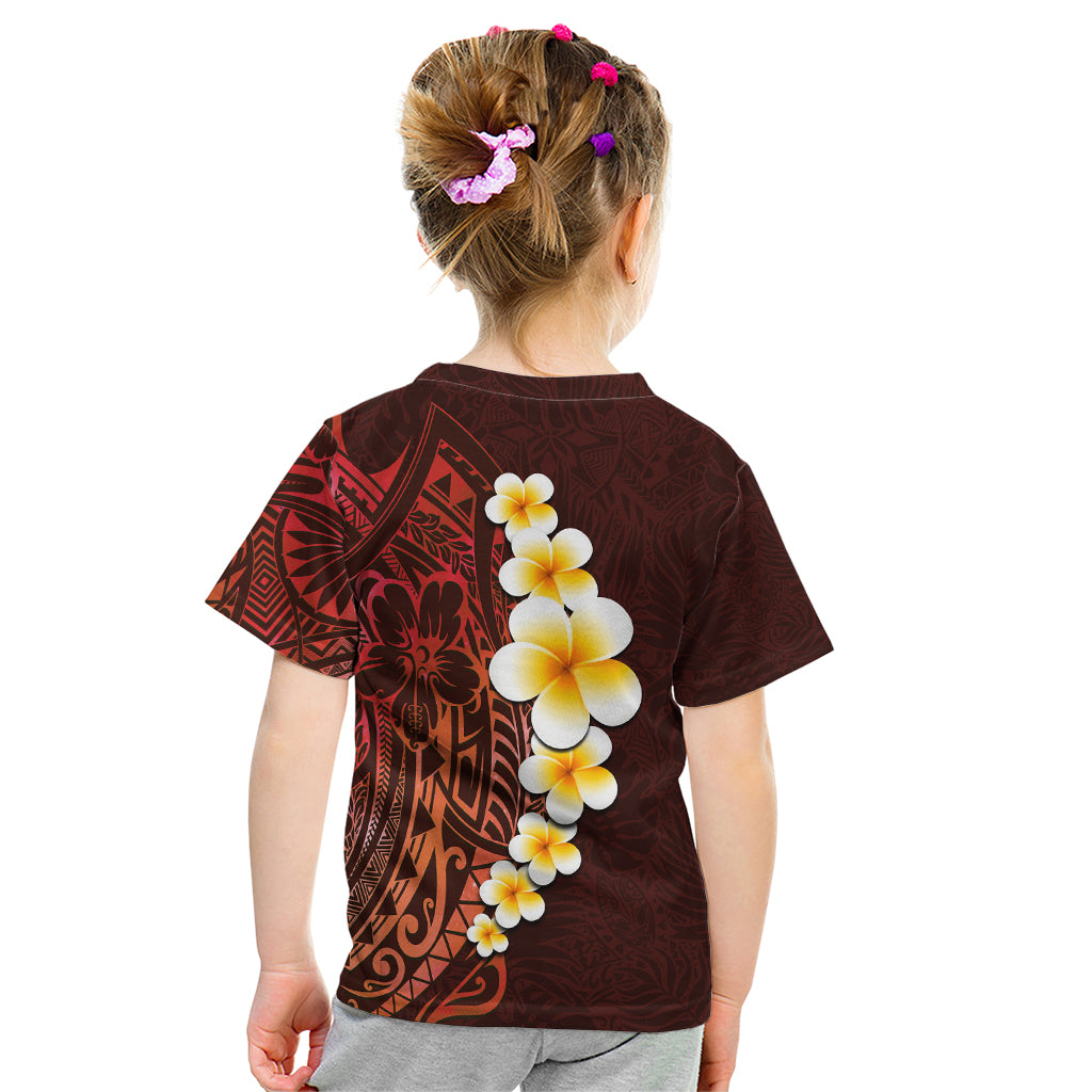 Red Tropical Plumeria With Galaxy Polynesian Art Kid T Shirt - Wonder Print Shop
