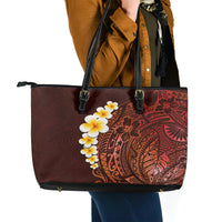 Red Tropical Plumeria With Galaxy Polynesian Art Leather Tote Bag - Wonder Print Shop
