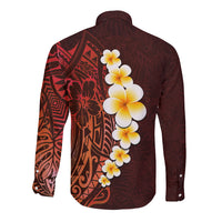 Red Tropical Plumeria With Galaxy Polynesian Art Long Sleeve Button Shirt - Wonder Print Shop