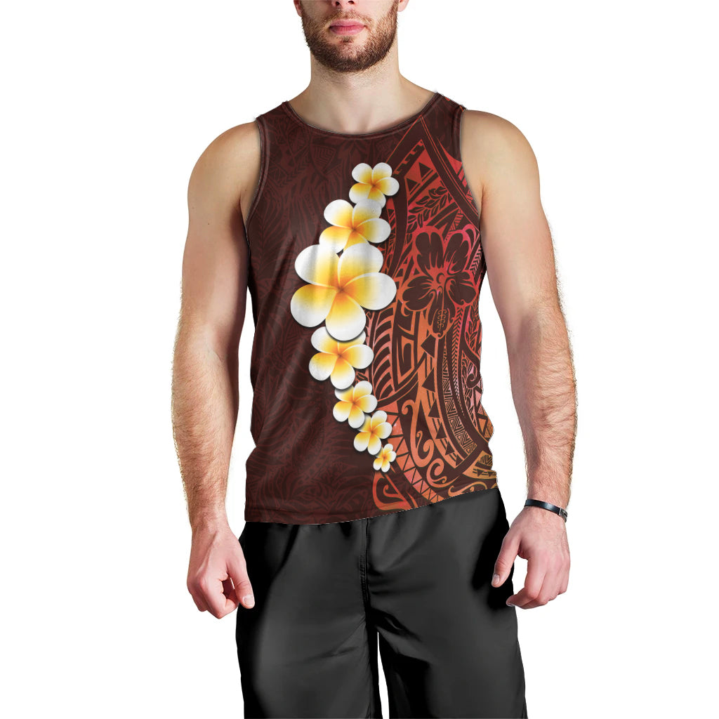 Red Tropical Plumeria With Galaxy Polynesian Art Men Tank Top - Wonder Print Shop