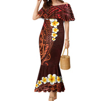 Red Tropical Plumeria With Galaxy Polynesian Art Mermaid Dress - Wonder Print Shop