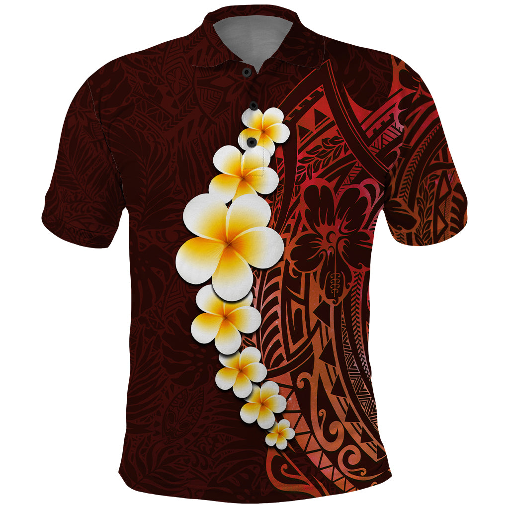 Red Tropical Plumeria With Galaxy Polynesian Art Polo Shirt - Wonder Print Shop