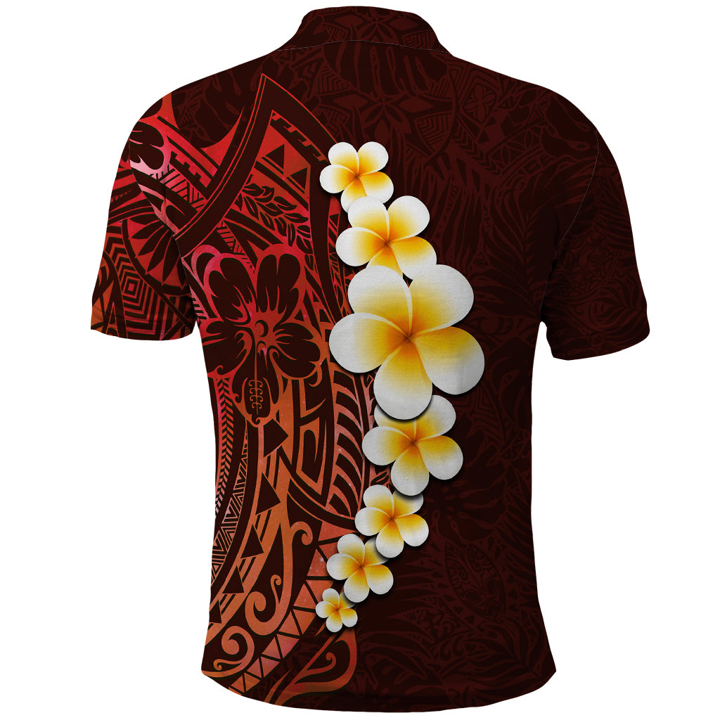 Red Tropical Plumeria With Galaxy Polynesian Art Polo Shirt - Wonder Print Shop