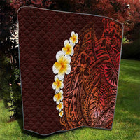 Red Tropical Plumeria With Galaxy Polynesian Art Quilt - Wonder Print Shop