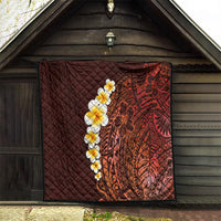 Red Tropical Plumeria With Galaxy Polynesian Art Quilt - Wonder Print Shop
