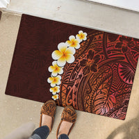 Red Tropical Plumeria With Galaxy Polynesian Art Rubber Doormat - Wonder Print Shop