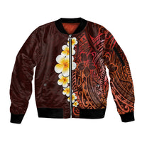 Red Tropical Plumeria With Galaxy Polynesian Art Sleeve Zip Bomber Jacket - Wonder Print Shop