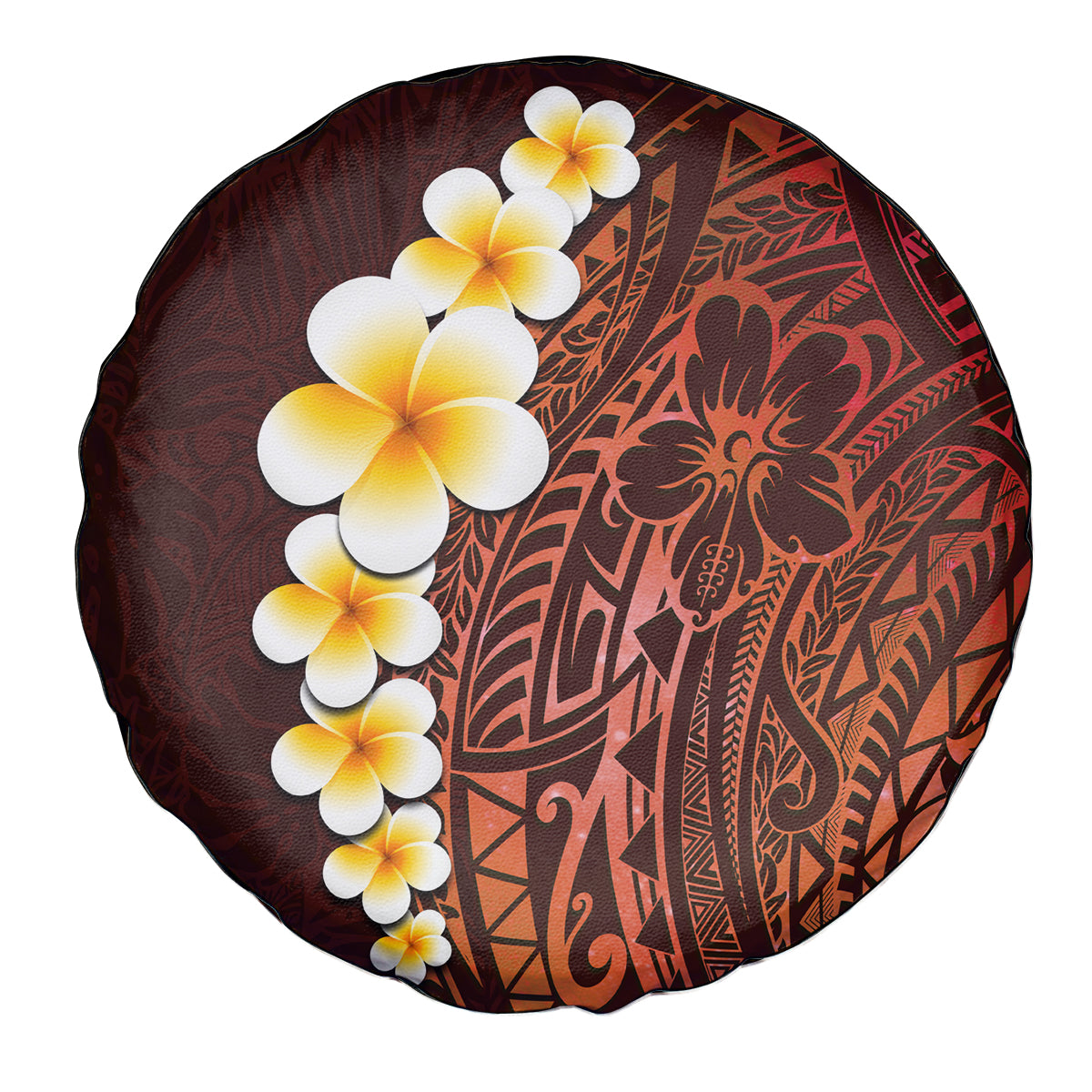 Red Tropical Plumeria With Galaxy Polynesian Art Spare Tire Cover - Wonder Print Shop