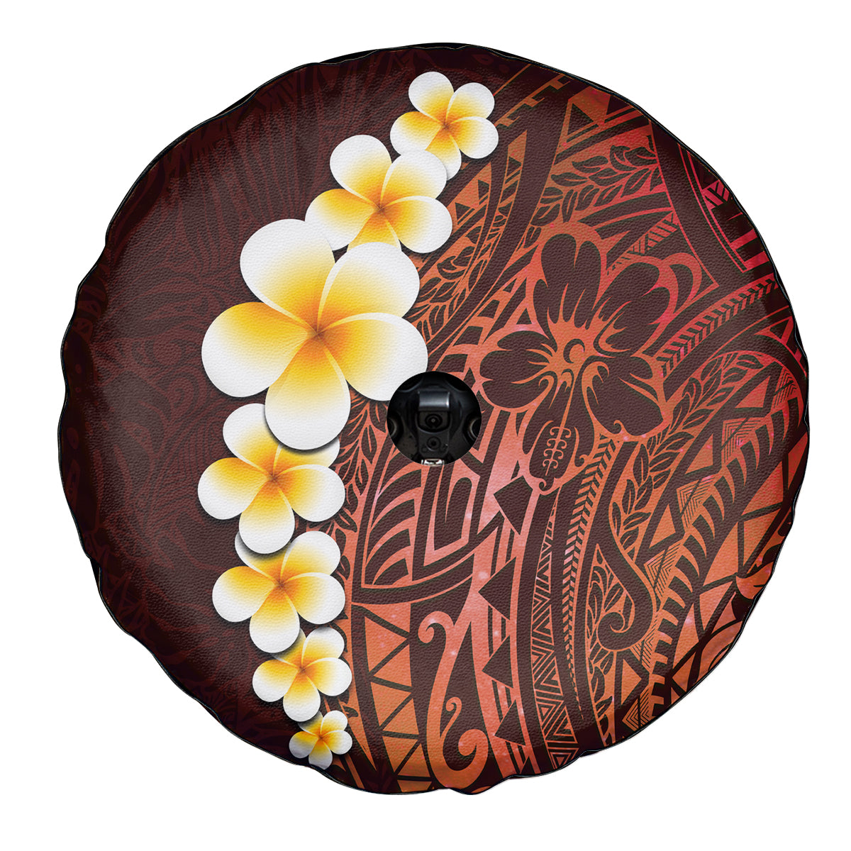 Red Tropical Plumeria With Galaxy Polynesian Art Spare Tire Cover - Wonder Print Shop