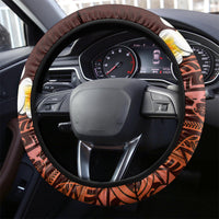 Red Tropical Plumeria With Galaxy Polynesian Art Steering Wheel Cover - Wonder Print Shop