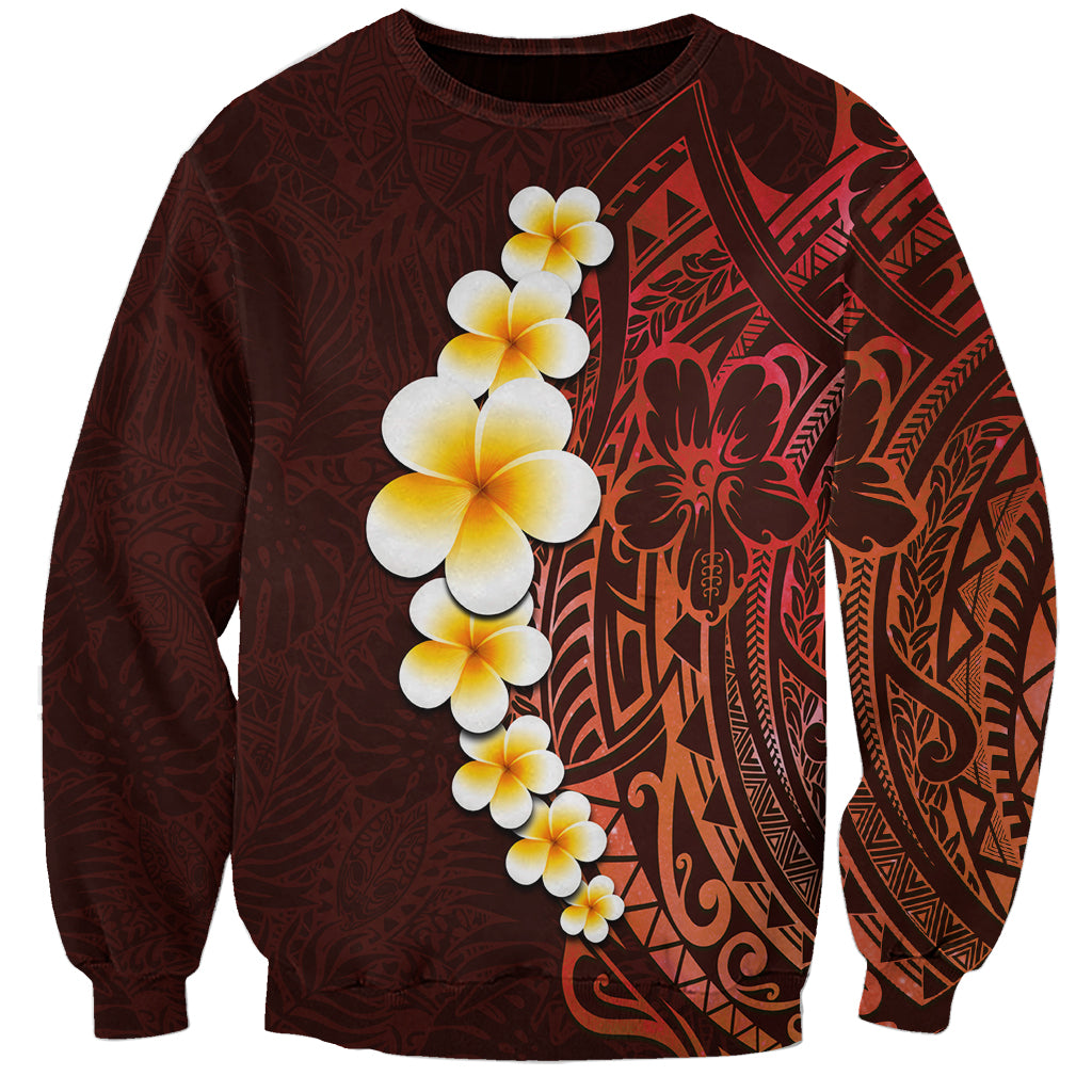 Red Tropical Plumeria With Galaxy Polynesian Art Sweatshirt - Wonder Print Shop