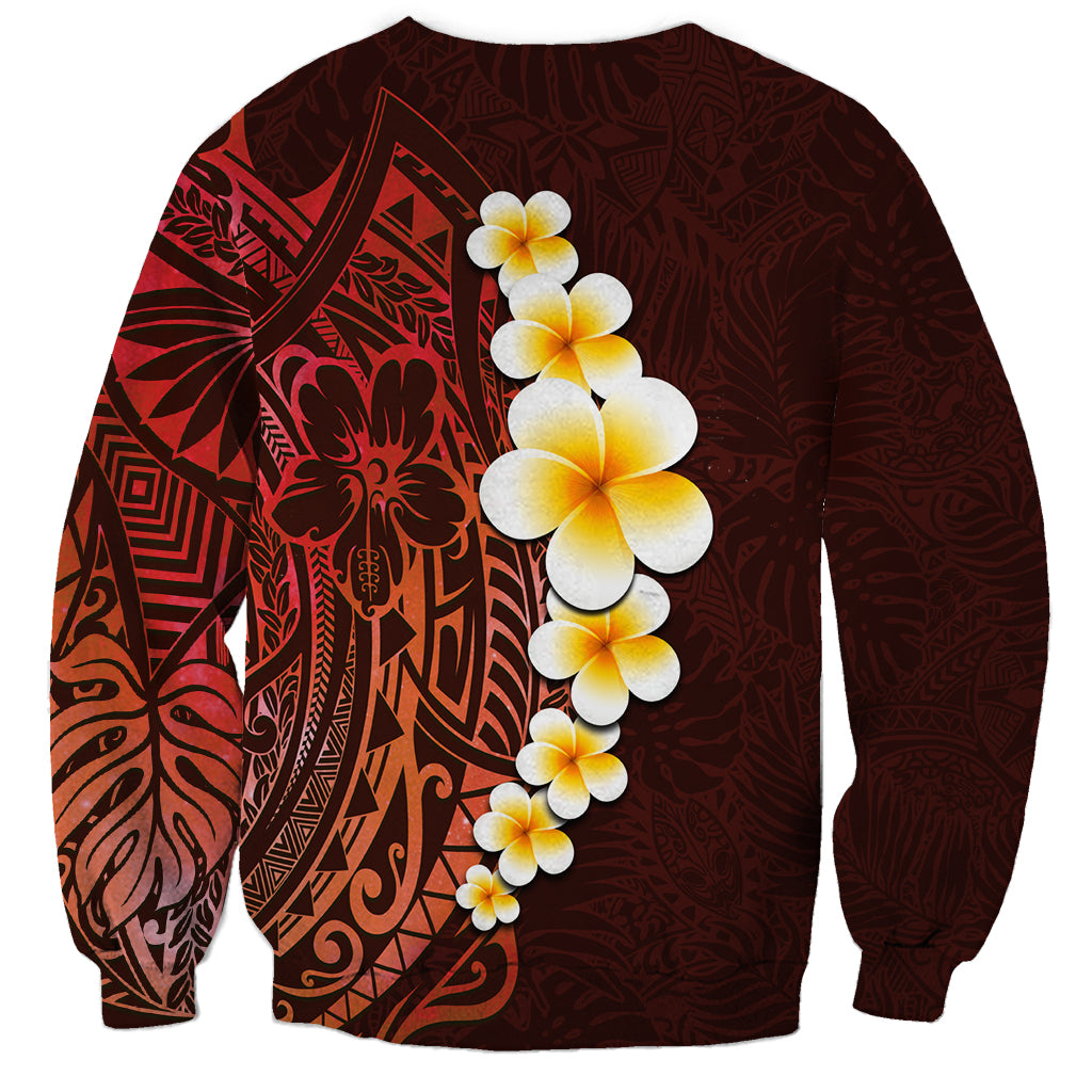 Red Tropical Plumeria With Galaxy Polynesian Art Sweatshirt - Wonder Print Shop