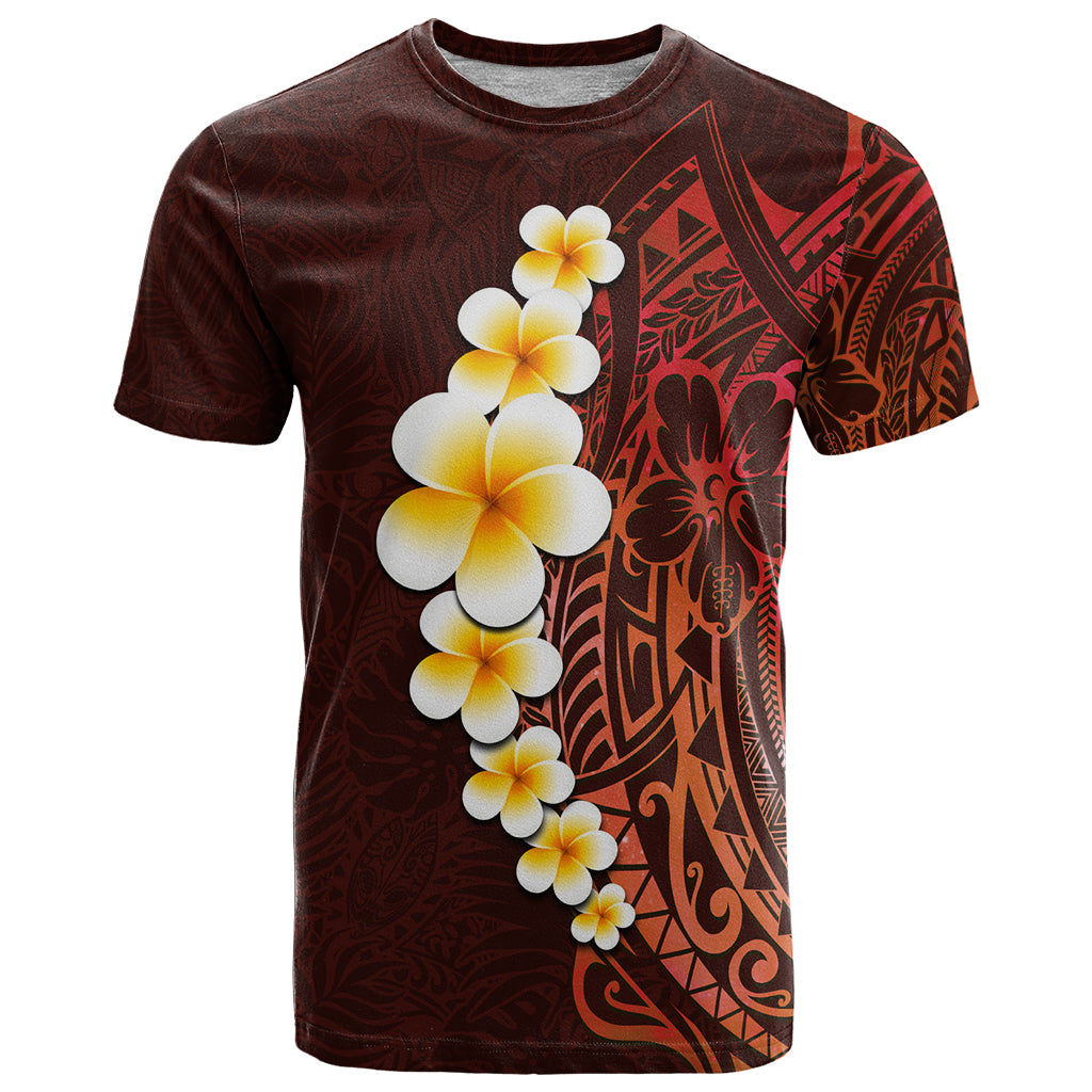 Red Tropical Plumeria With Galaxy Polynesian Art T Shirt - Wonder Print Shop