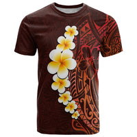 Red Tropical Plumeria With Galaxy Polynesian Art T Shirt - Wonder Print Shop