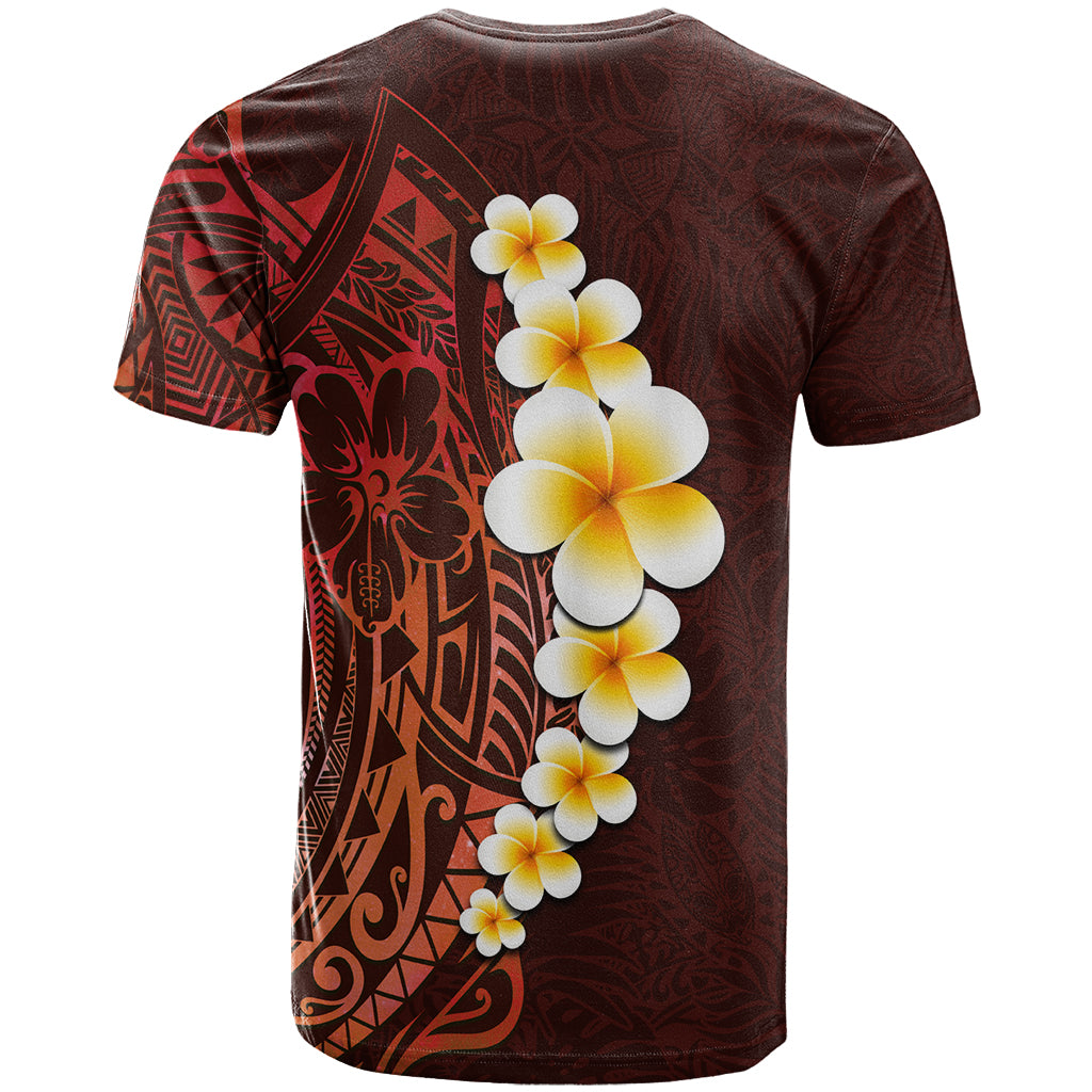 Red Tropical Plumeria With Galaxy Polynesian Art T Shirt - Wonder Print Shop