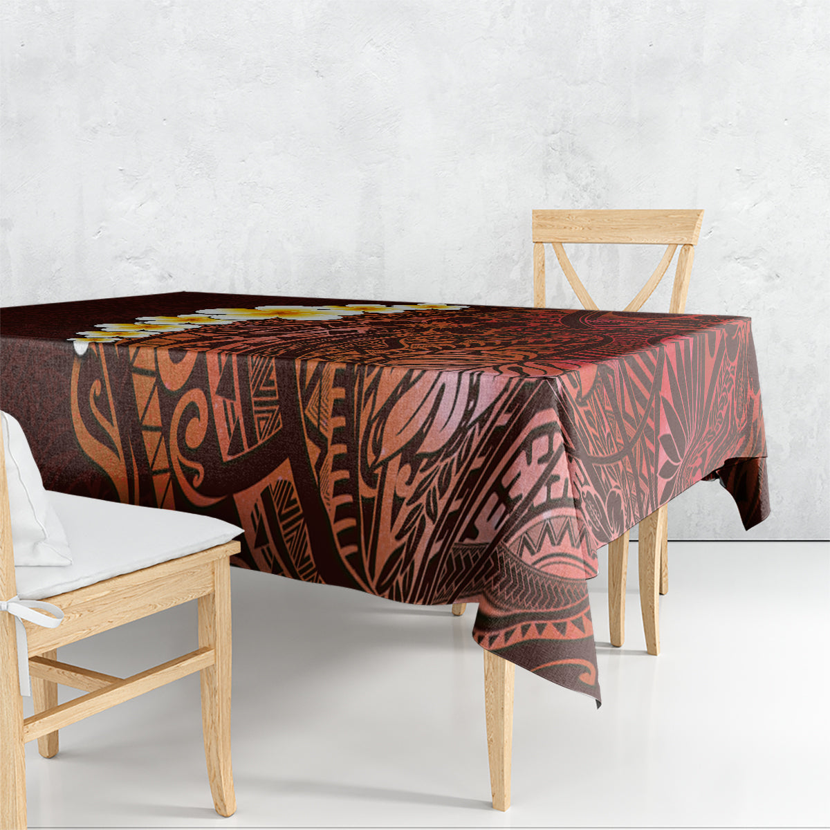 Red Tropical Plumeria With Galaxy Polynesian Art Tablecloth - Wonder Print Shop