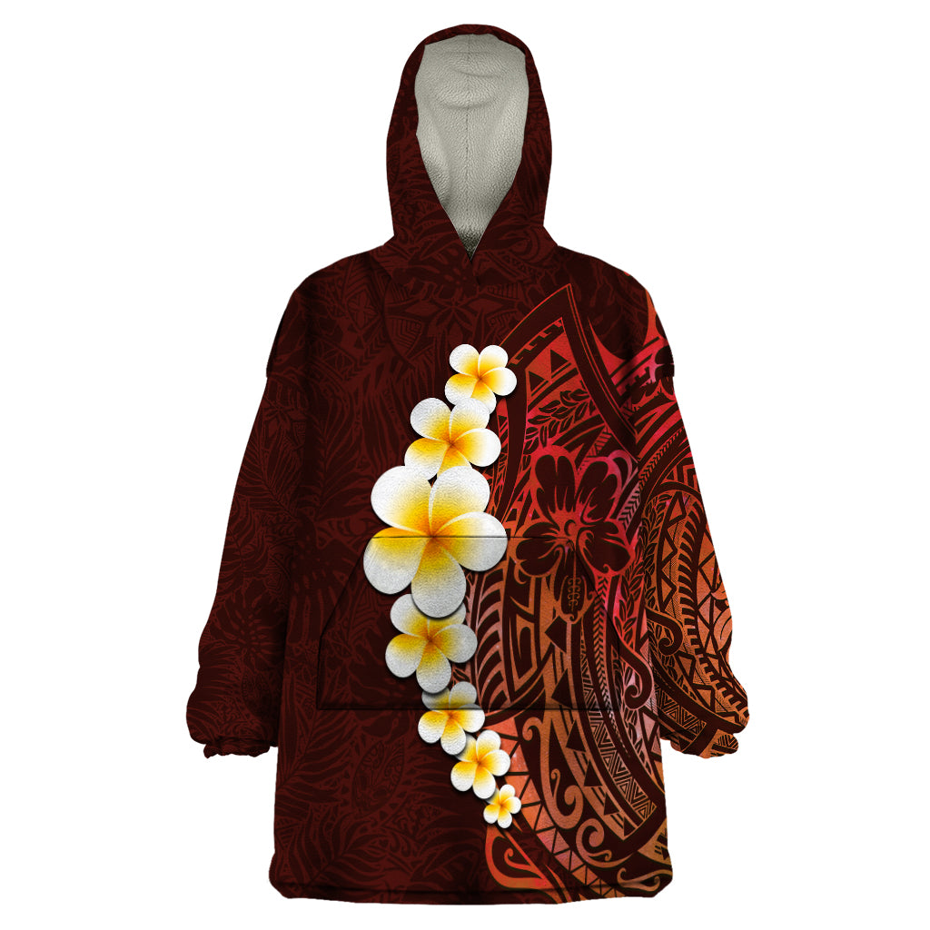 Red Tropical Plumeria With Galaxy Polynesian Art Wearable Blanket Hoodie - Wonder Print Shop