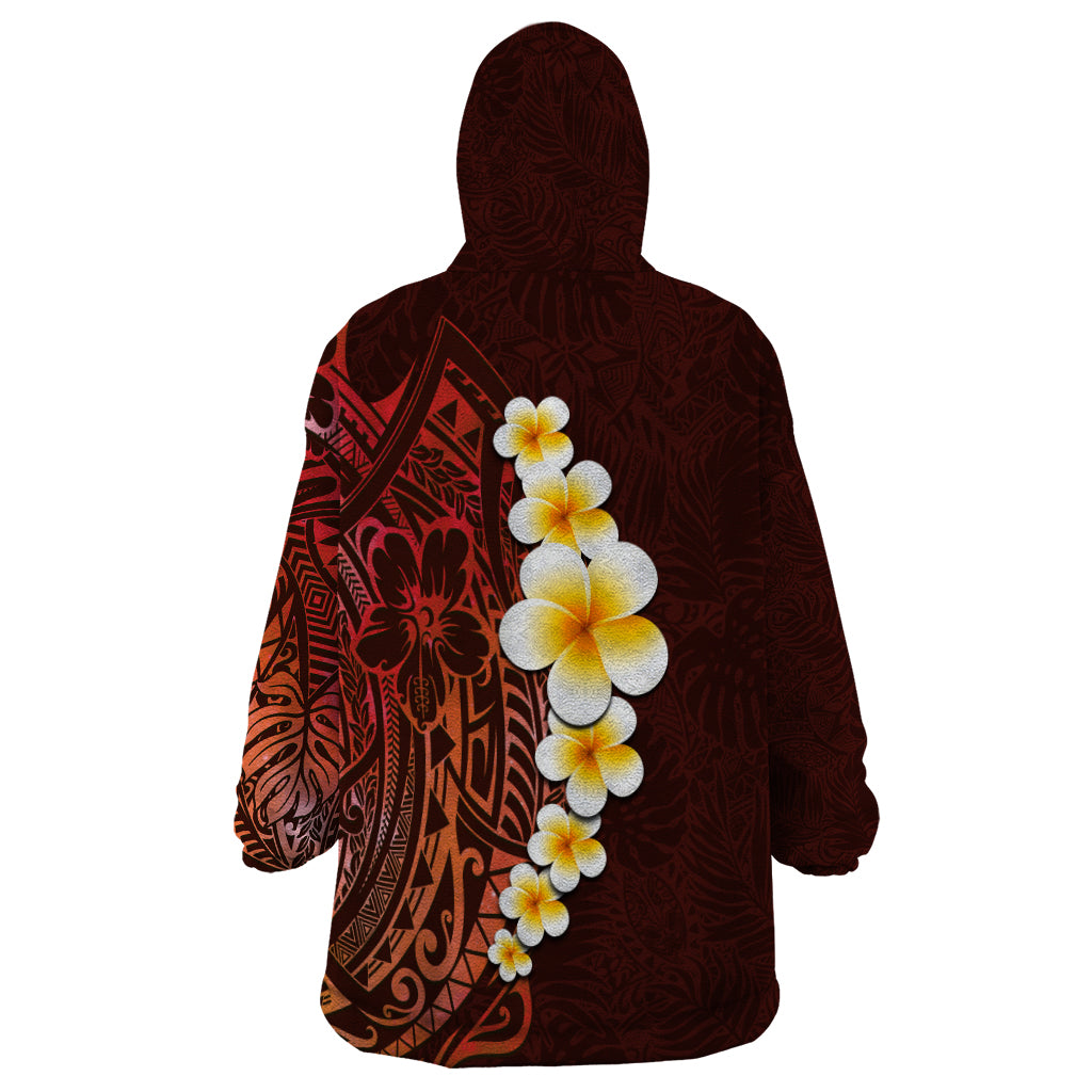 Red Tropical Plumeria With Galaxy Polynesian Art Wearable Blanket Hoodie - Wonder Print Shop