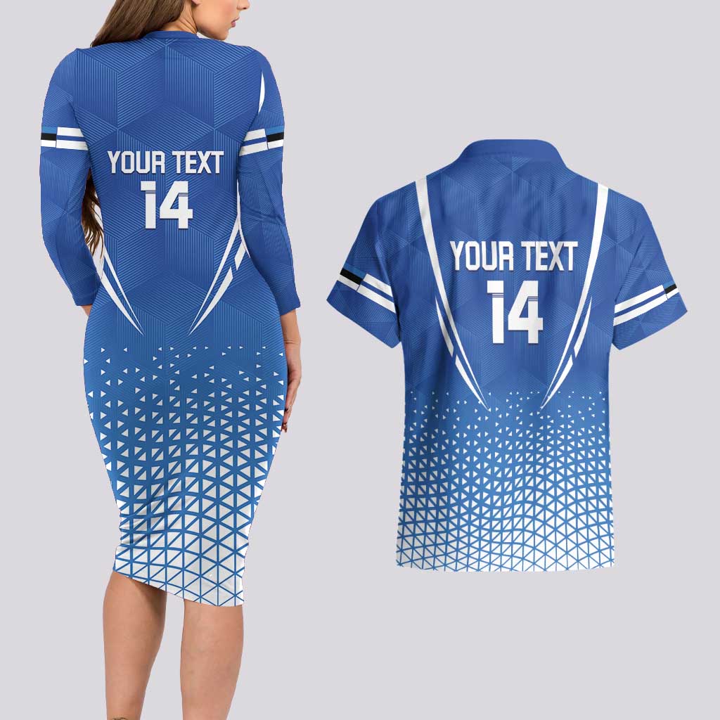 Custom Estonia Football Couples Matching Long Sleeve Bodycon Dress and Hawaiian Shirt Come One Kalevipojad