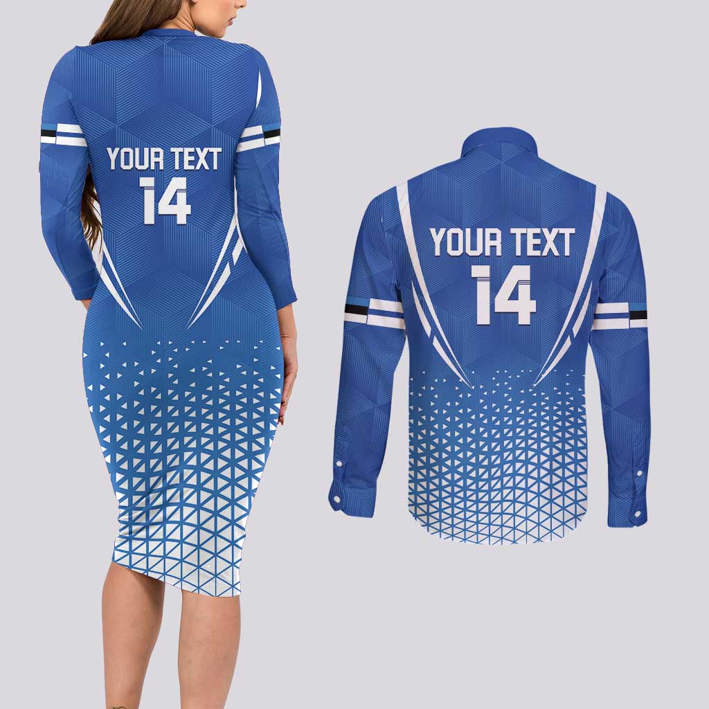 Custom Estonia Football Couples Matching Long Sleeve Bodycon Dress and Long Sleeve Button Shirt Come One Kalevipojad