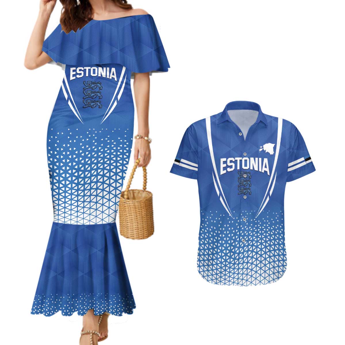 Custom Estonia Football Couples Matching Mermaid Dress and Hawaiian Shirt Come One Kalevipojad