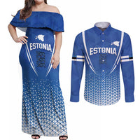 Custom Estonia Football Couples Matching Off Shoulder Maxi Dress and Long Sleeve Button Shirt Come One Kalevipojad