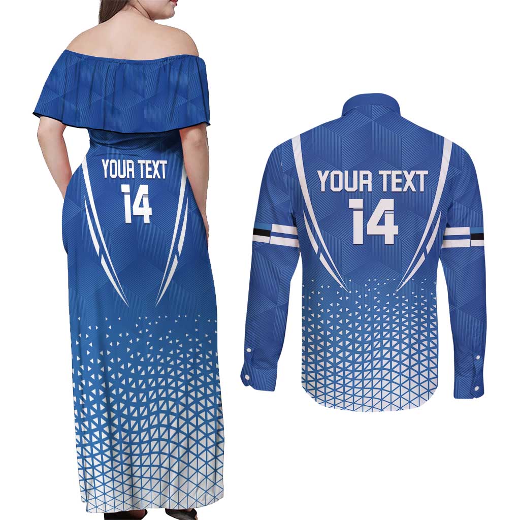 Custom Estonia Football Couples Matching Off Shoulder Maxi Dress and Long Sleeve Button Shirt Come One Kalevipojad