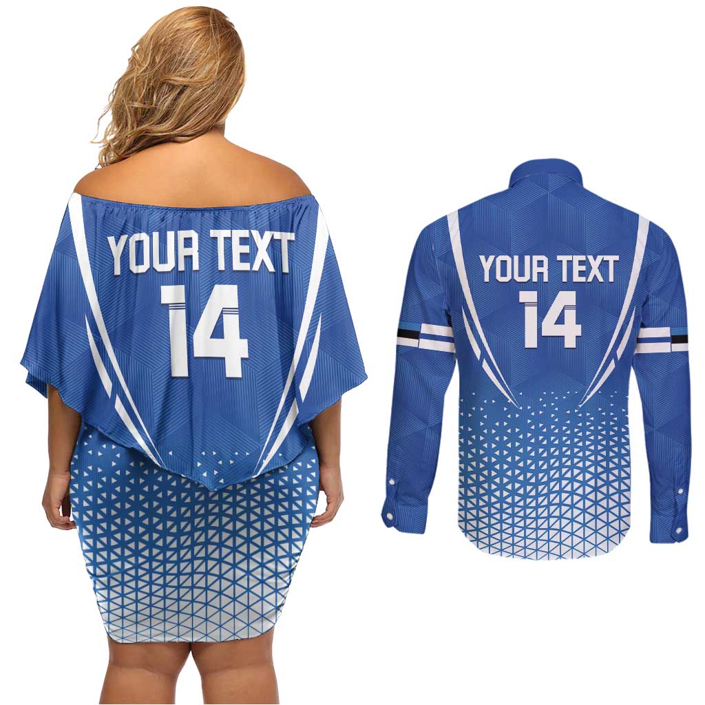 Custom Estonia Football Couples Matching Off Shoulder Short Dress and Long Sleeve Button Shirt Come One Kalevipojad