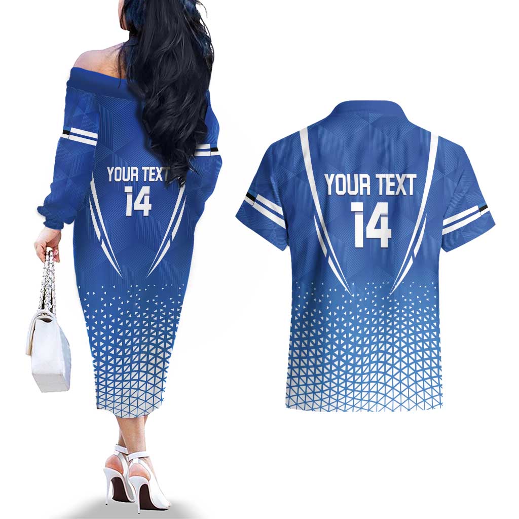 Custom Estonia Football Couples Matching Off The Shoulder Long Sleeve Dress and Hawaiian Shirt Come One Kalevipojad