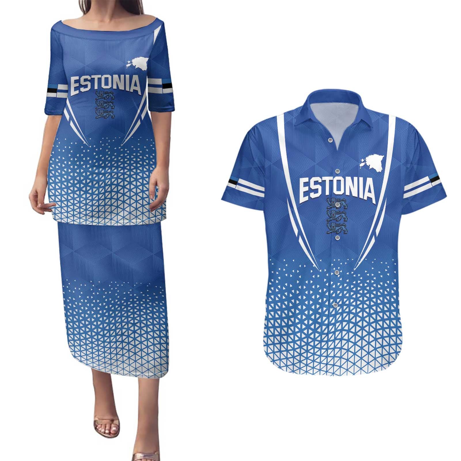 Custom Estonia Football Couples Matching Puletasi and Hawaiian Shirt Come One Kalevipojad