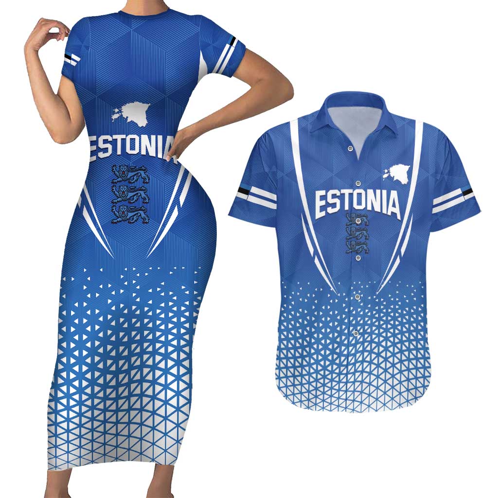 Custom Estonia Football Couples Matching Short Sleeve Bodycon Dress and Hawaiian Shirt Come One Kalevipojad